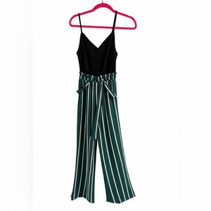 Francesca's Mi Ami Women's Striped Jumpsuit - Black, Green; Never Worn